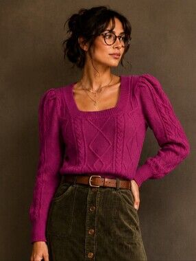 PINK ROSE VIOLET MAGNETA LIGHTWEIGHT SQUARE NECK SWEATER NWT